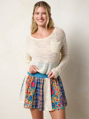 Malia Patchwork Mini Skirt - Plaid Blue Fuchsia