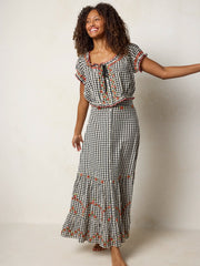 Cosi Embroidered Cotton Top - Black Gingham