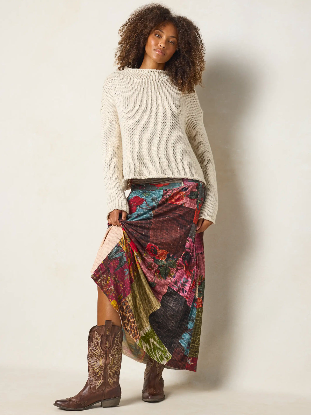 Live-In-It Knit "ButterSoft" Convertible Maxi Skirt - Jewel Quilt Multi