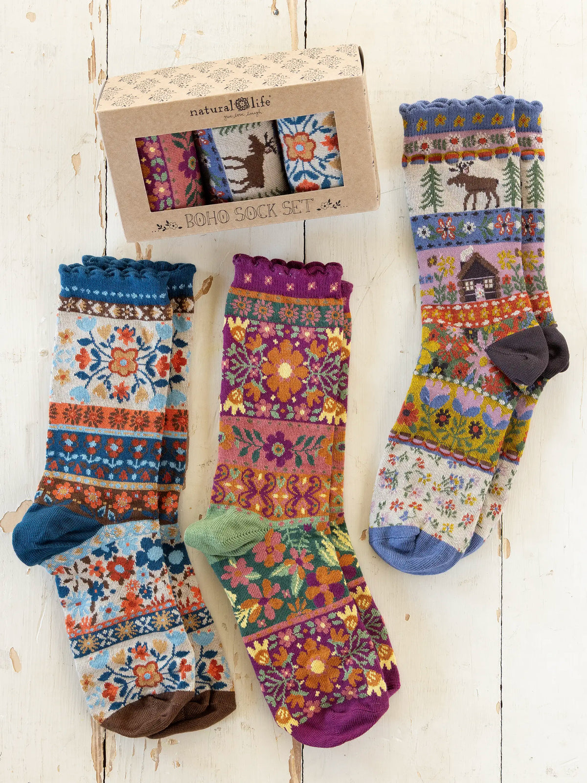 Boxed Boho Sock Set, Set of 3 - Maroon Moose