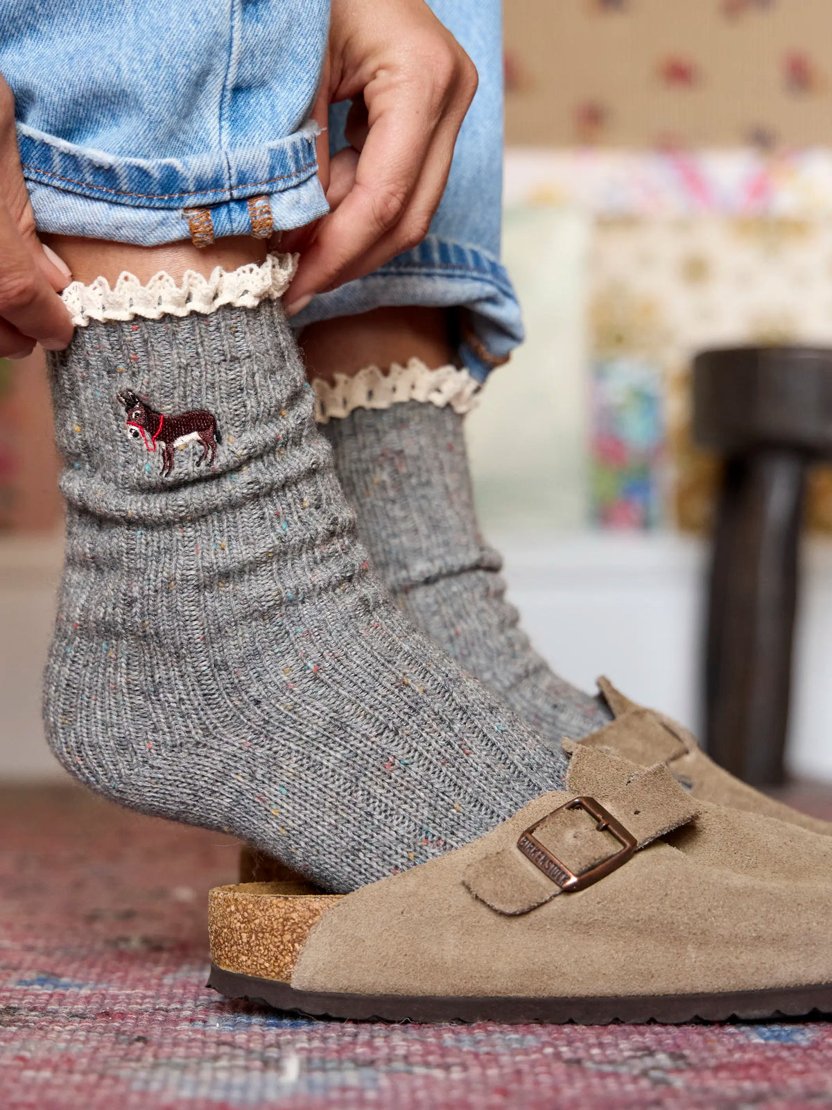 Little Things Embroidered Socks - Donkey