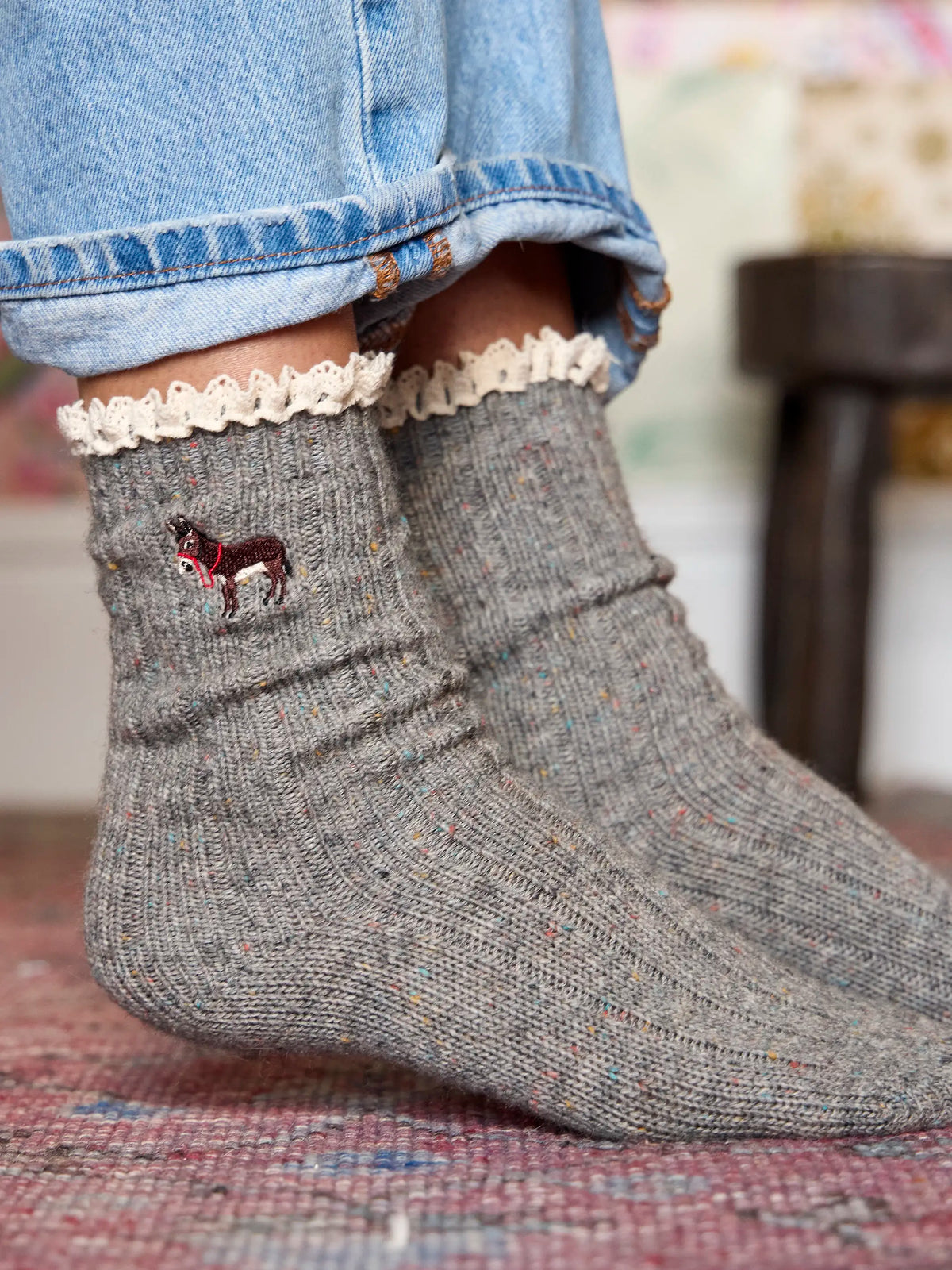 Little Things Embroidered Socks - Donkey