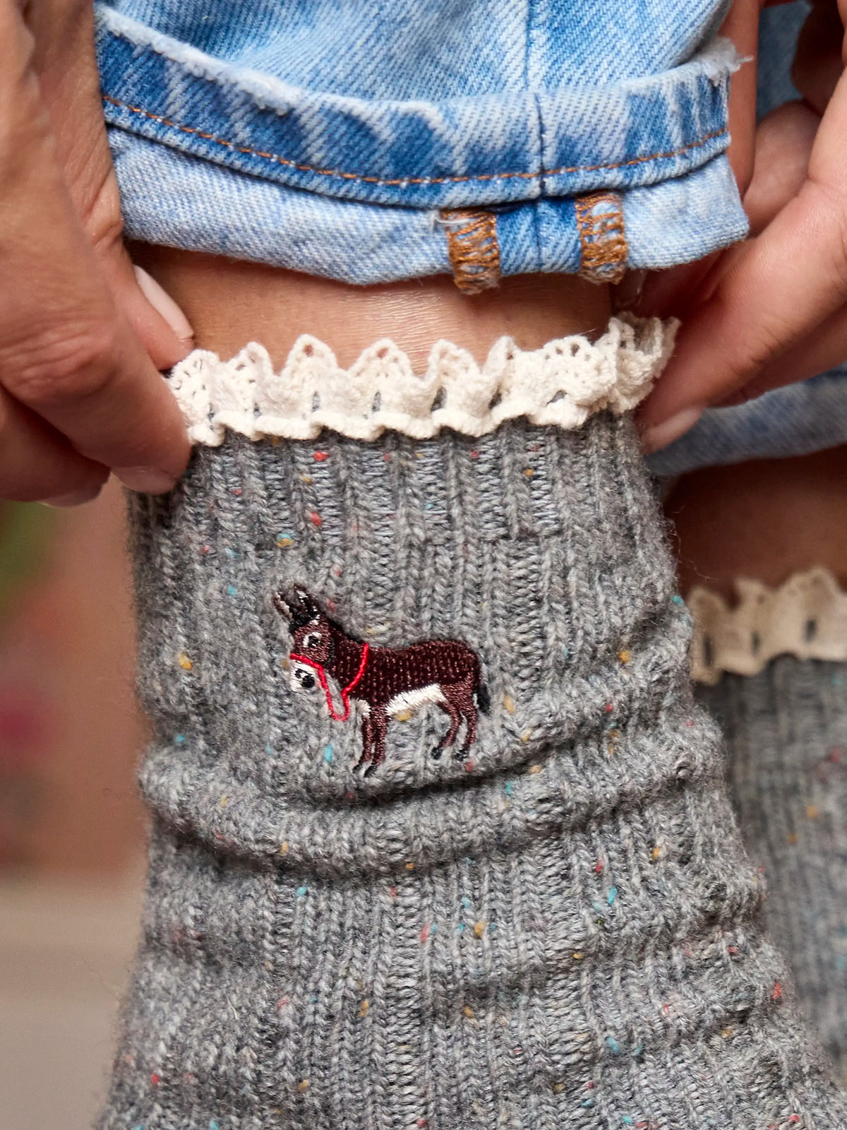 Little Things Embroidered Socks - Donkey