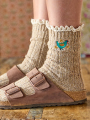 Little Things Embroidered Socks - Chicken
