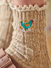 Little Things Embroidered Socks - Chicken