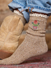 Little Things Embroidered Socks - Folk Flower