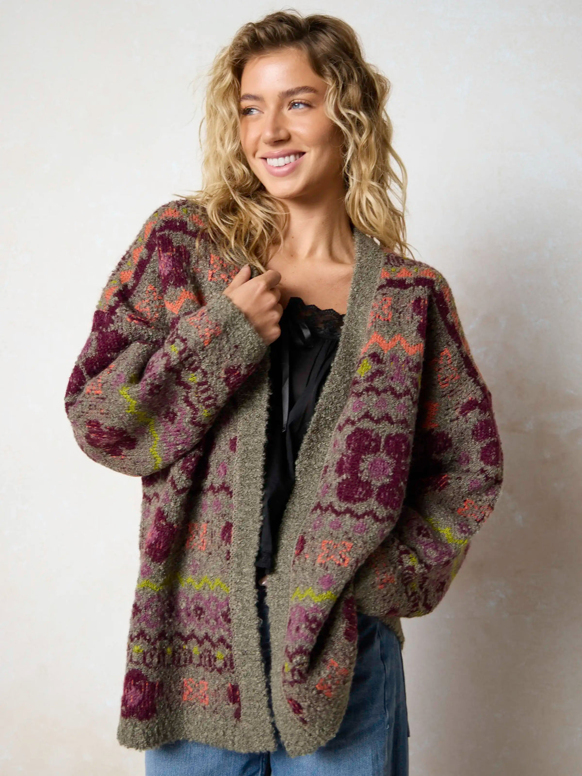 Calla Jacquard Cardigan Sweater - Festive Fairisle Grey