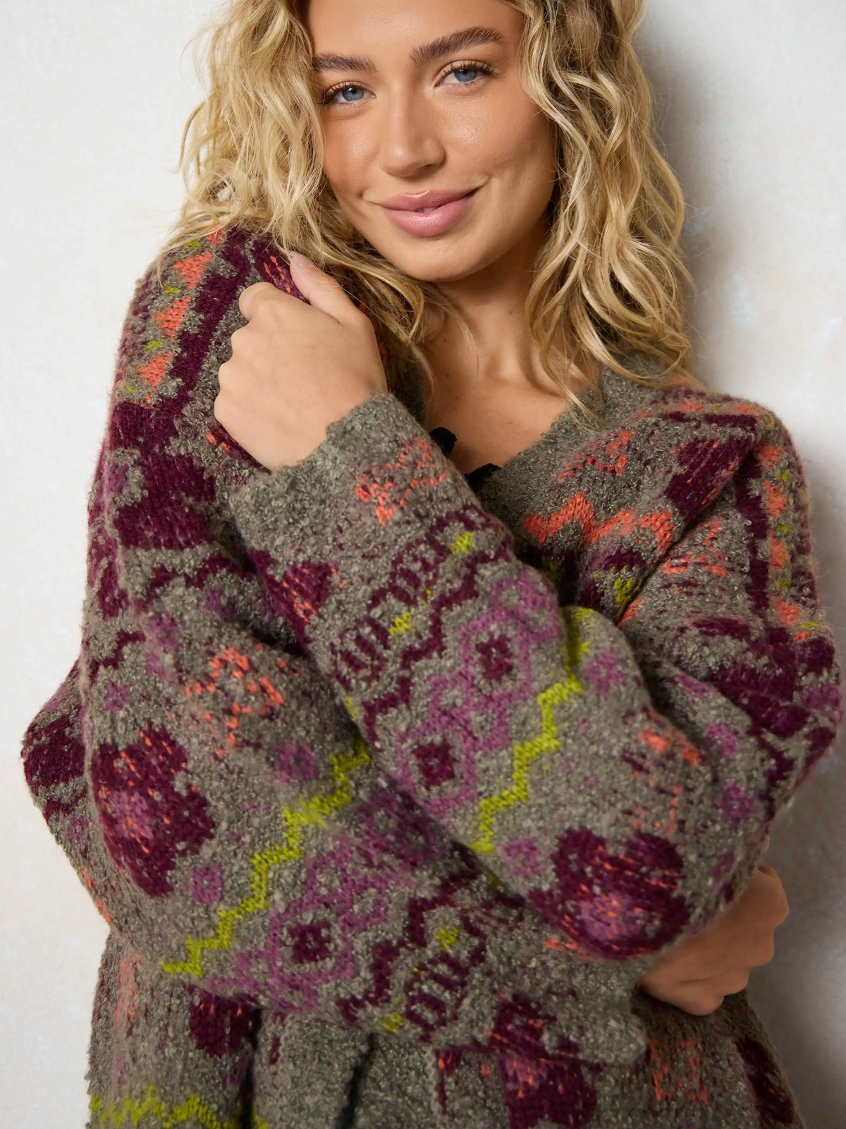 Calla Jacquard Cardigan Sweater - Festive Fairisle Grey