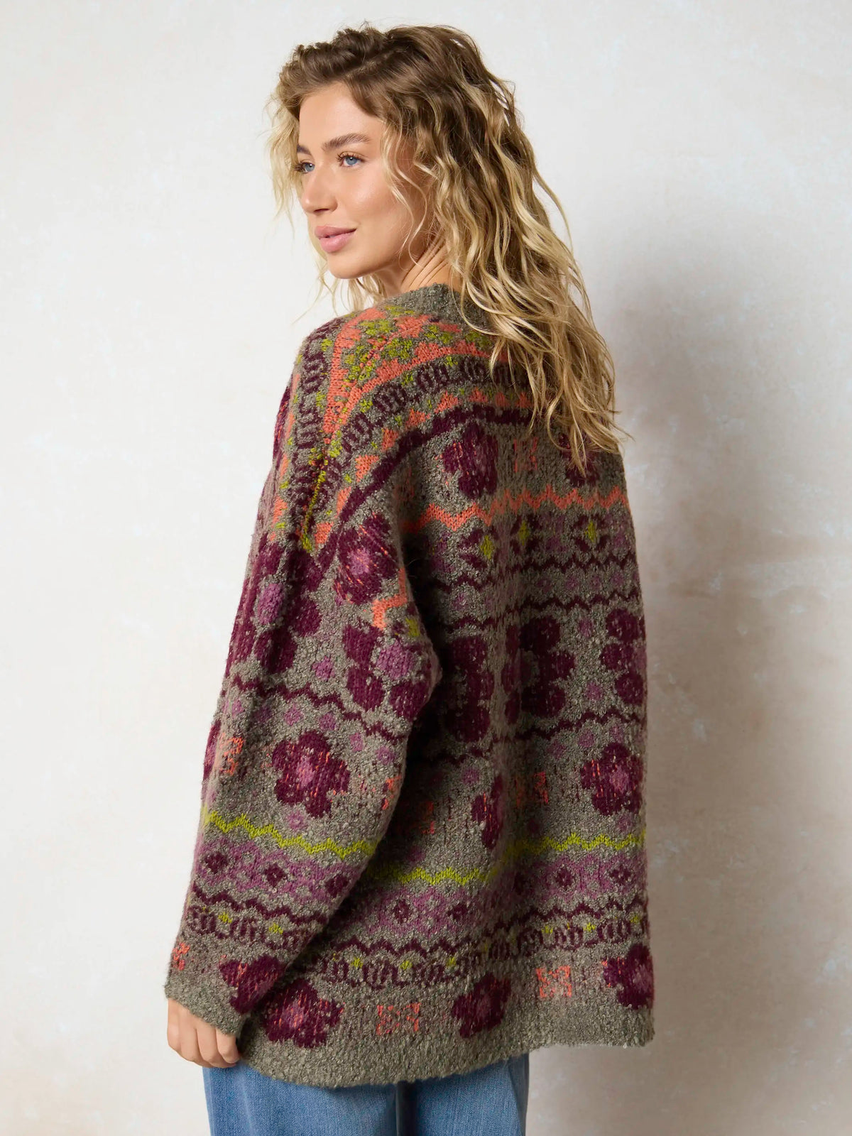Calla Jacquard Cardigan Sweater - Festive Fairisle Grey