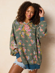 Oversized Printed Hoodie - English Garden Charcoal