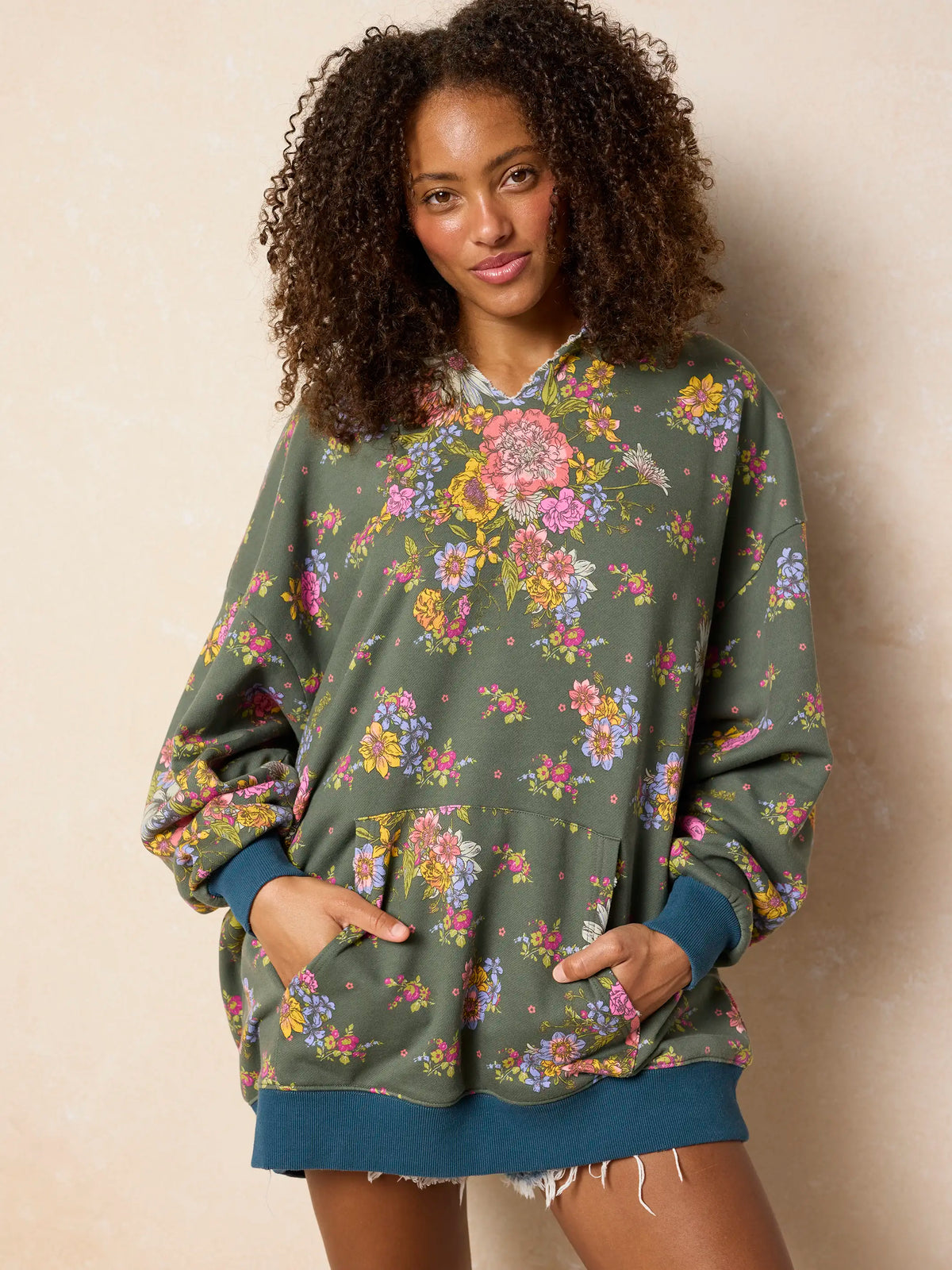 Oversized Printed Hoodie - English Garden Charcoal