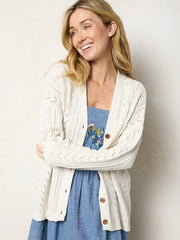 Pointelle Grandpa Cardigan - Cream