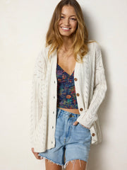 Pointelle Grandpa Cardigan - Cream