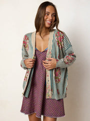 Live Happy Cardigan Sweater - Jaipur Stripe Washed Teal