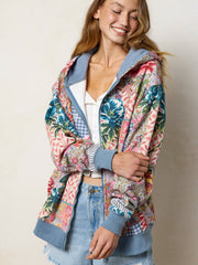 Oversized Printed Zip-Up Hoodie - Vintage Treasure Pink