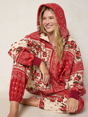 Oversized Printed Hoodie - Western Handkerchief Brick