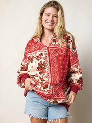 Oversized Printed Hoodie - Western Handkerchief Brick