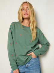 Fave Little Things Embroidered Sweatshirt - Olive Floral