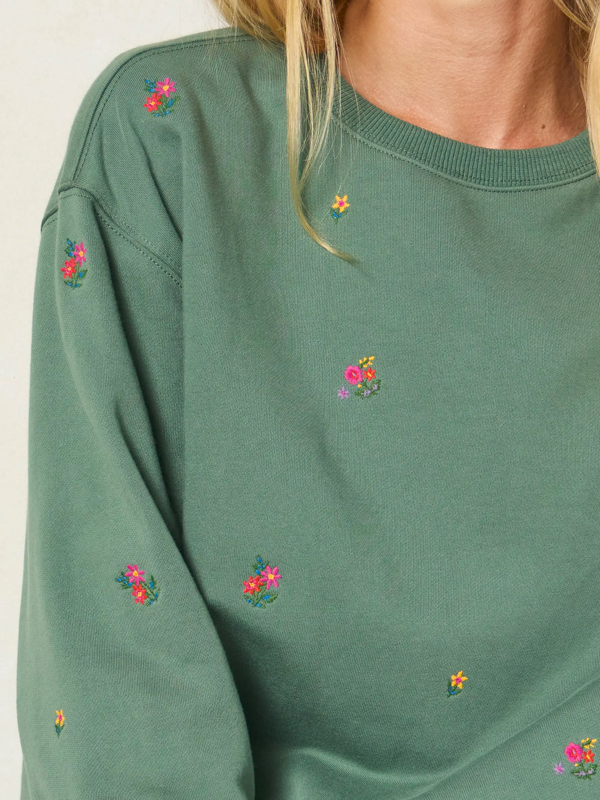 Fave Little Things Embroidered Sweatshirt - Olive Floral