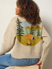 Jacquard Button Front Cardigan Sweater - Beige Camp