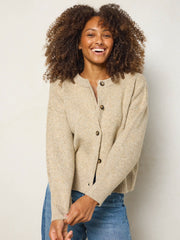 Jacquard Button Front Cardigan Sweater - Beige Camp