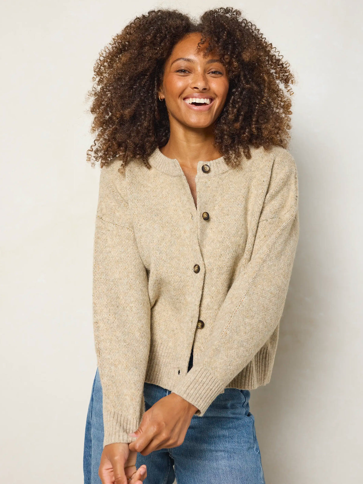 Jacquard Button Front Cardigan Sweater - Beige Camp