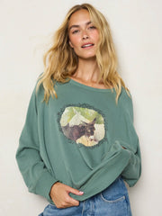 Old School Cotton Sweatshirt - Evergreen Donkeys