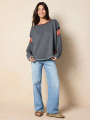 Knit Trim Sweatshirt - Charcoal