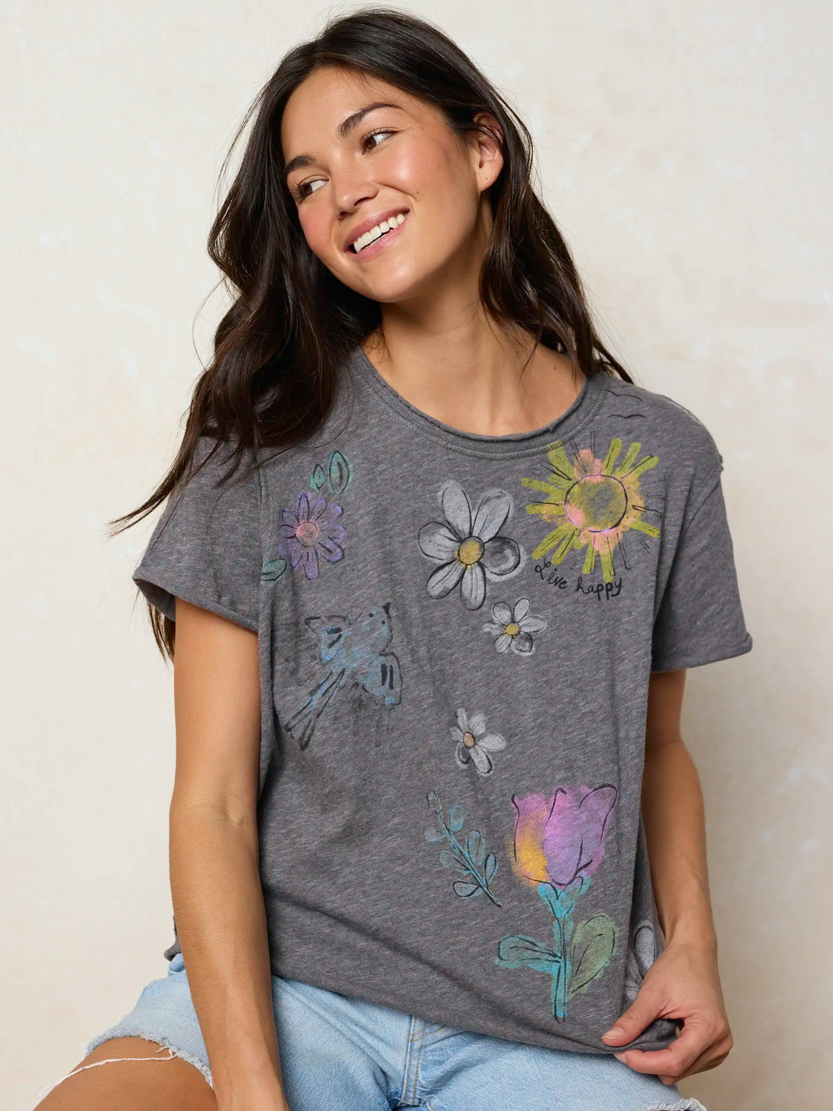 Aiden Cotton Icon Tee -  Charcoal Live Happy
