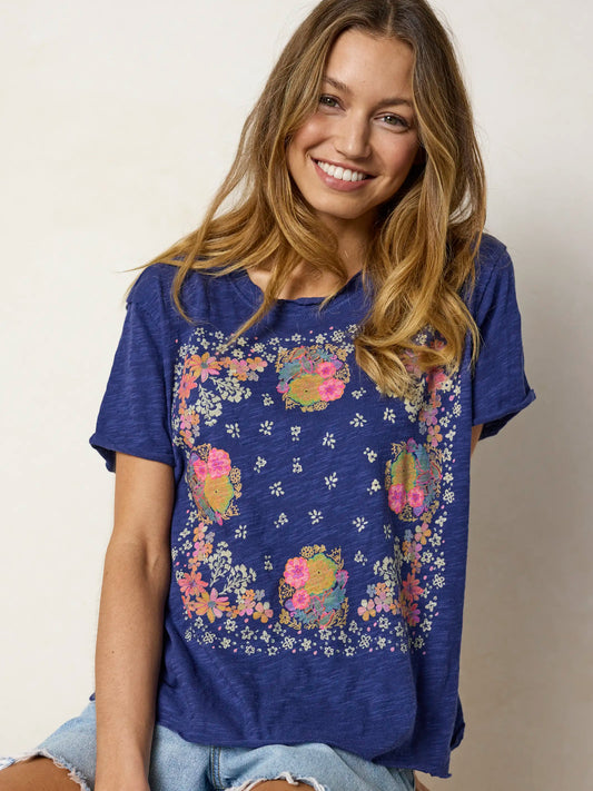 Aiden Cotton Graphic Tee - Tropic Bandana Navy