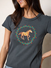 Printed Embroidered Cotton Baby Tee - Horse