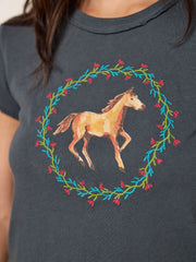 Printed Embroidered Cotton Baby Tee - Horse