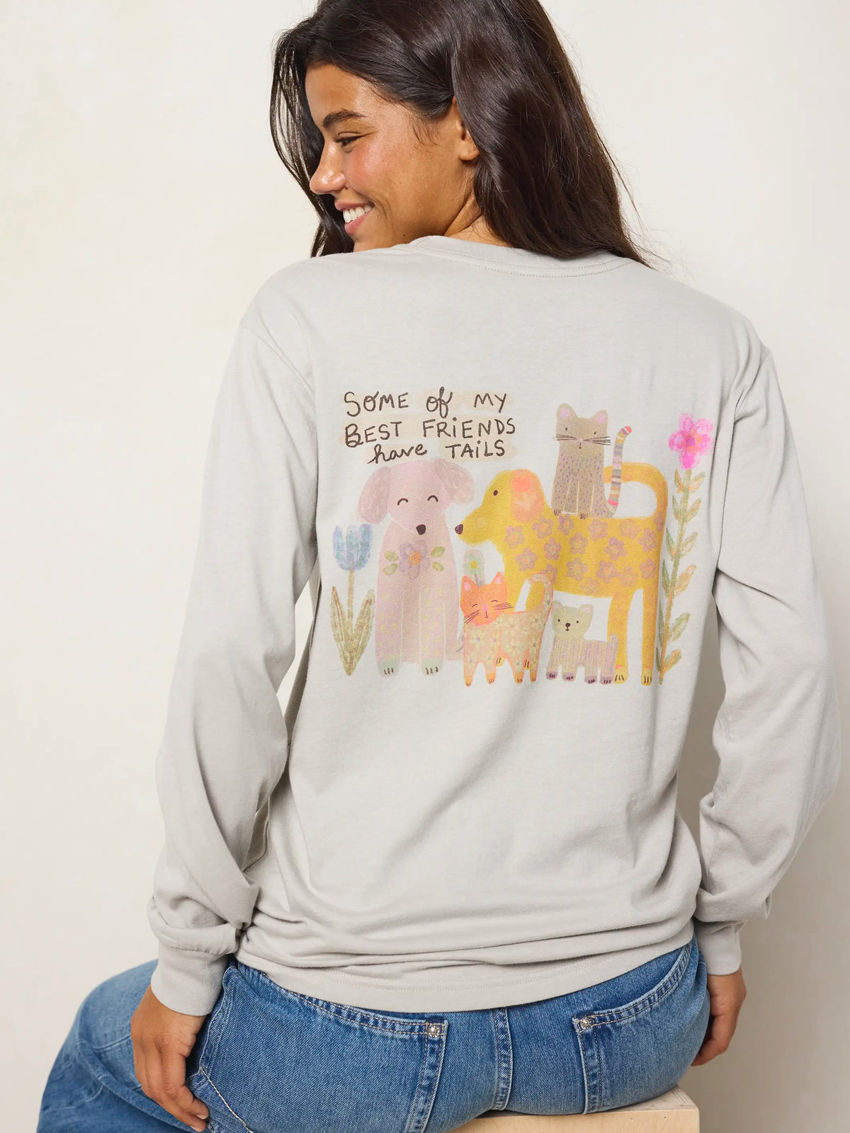 Long Sleeve Cotton Comfy Tee Shirt - Best Friends Have Tails