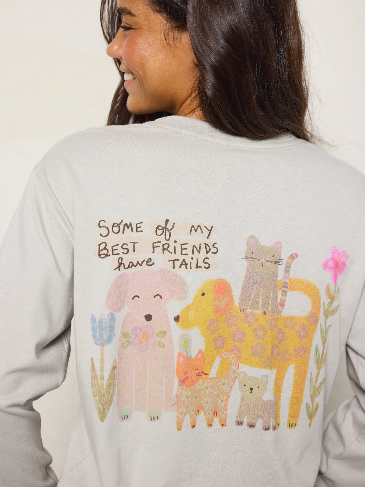 Long Sleeve Cotton Comfy Tee Shirt - Best Friends Have Tails