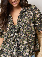 My Favorite Cotton Top - Black Flung Floral