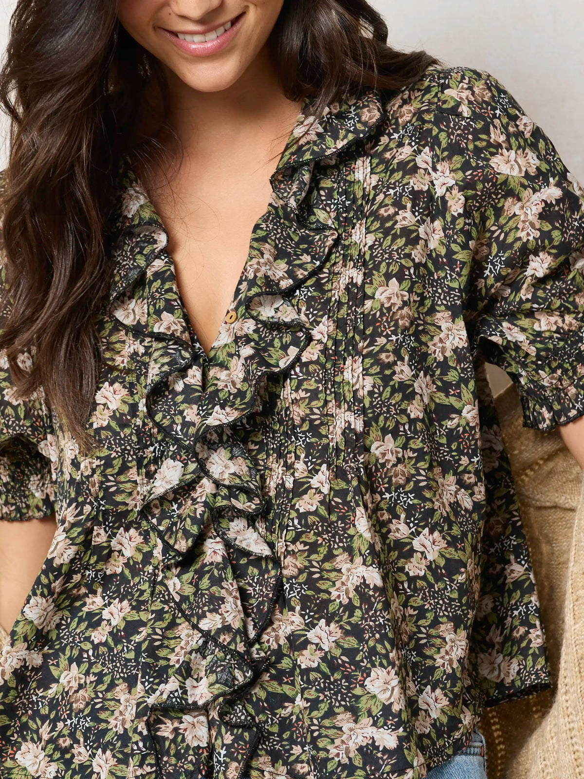 My Favorite Cotton Top - Black Flung Floral