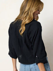 Lola Tie Cotton Button Down - Black