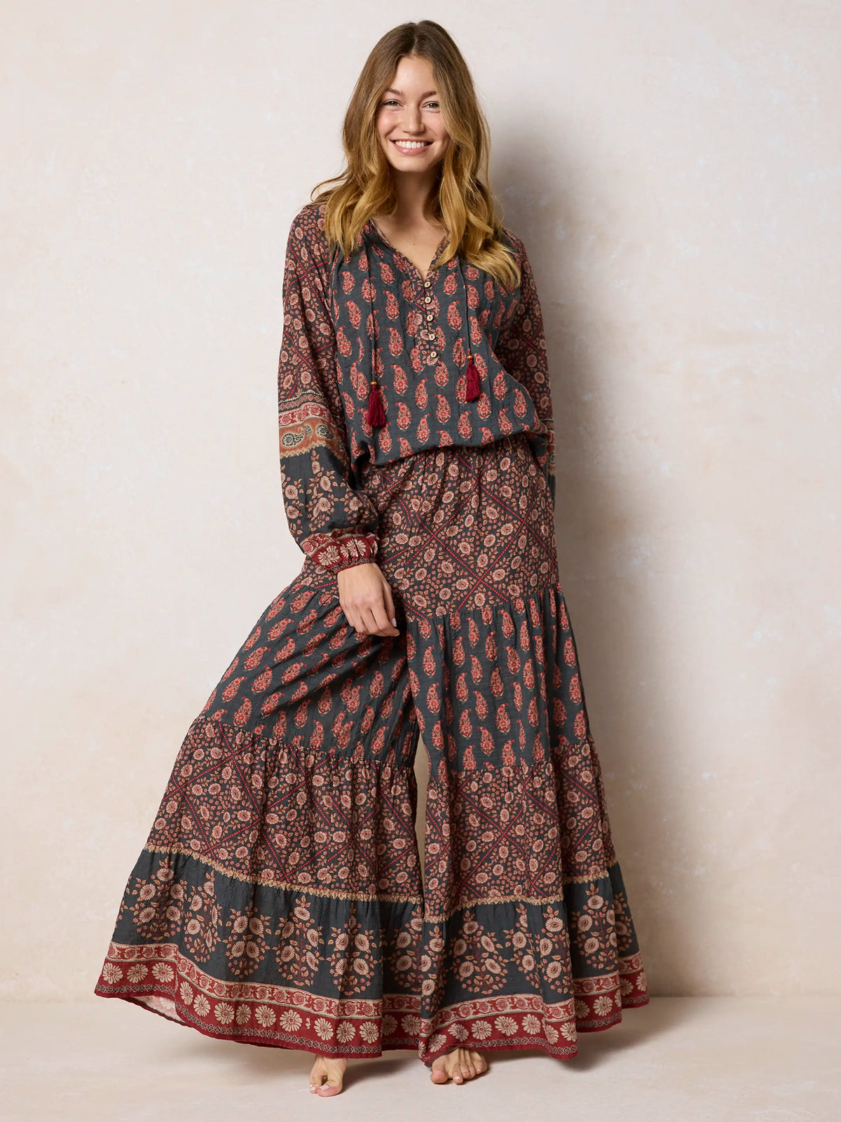 Patti Palazzo Pants - Wildflower Medallion Border