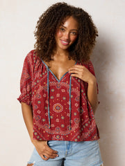April Top - Brick Red Bandana