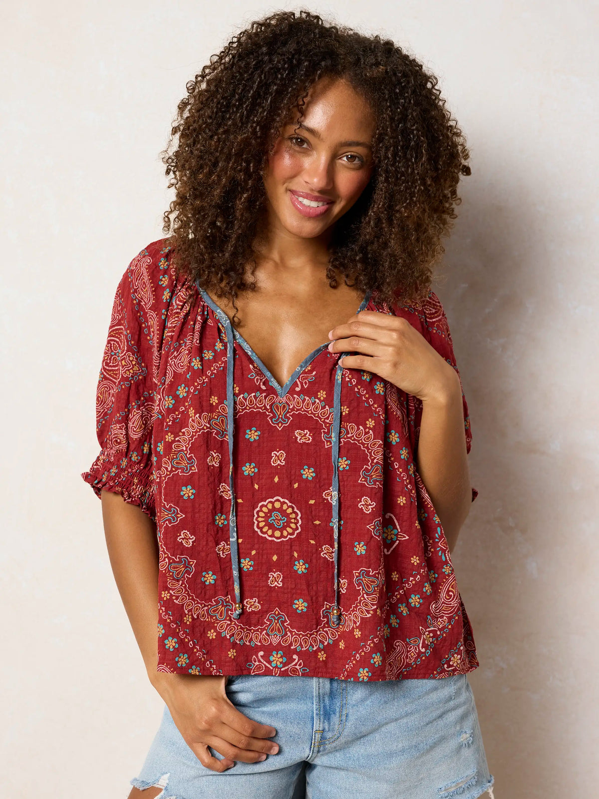 April Top - Brick Red Bandana