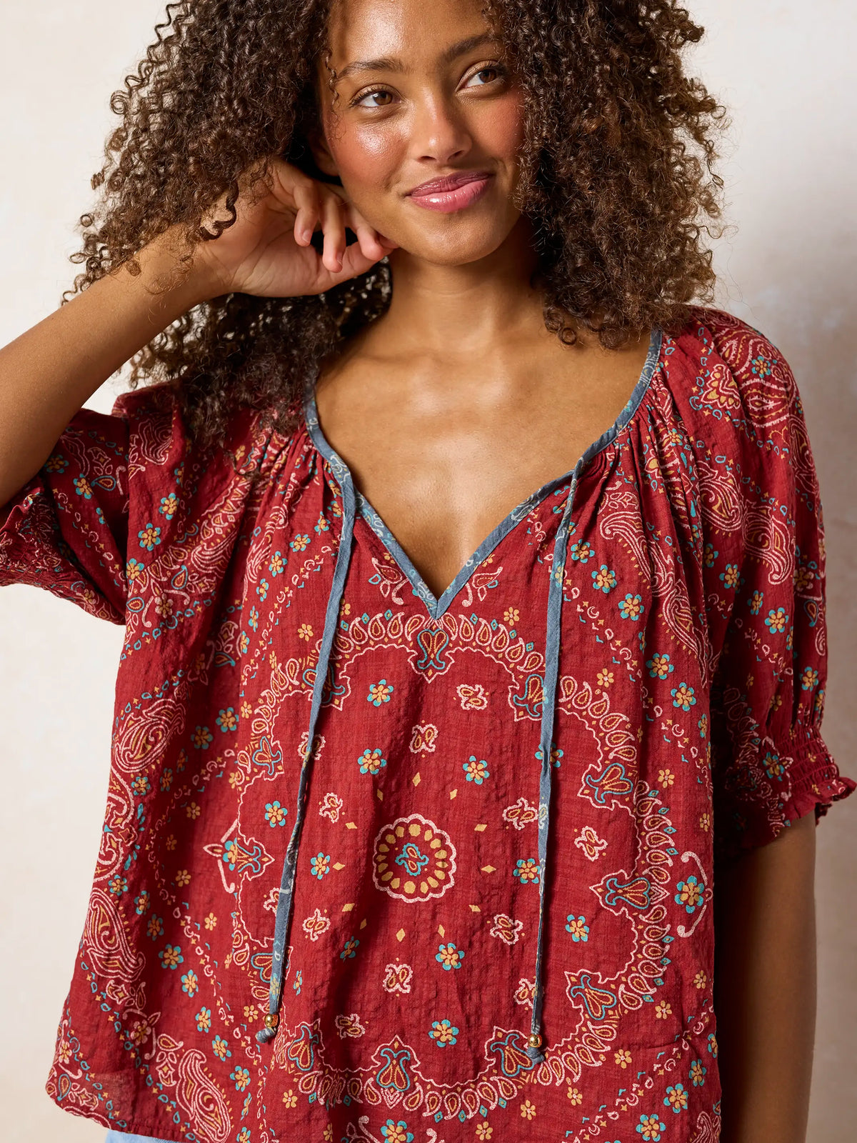 April Top - Brick Red Bandana