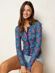 Dallas Snap Front Thermal Top - Boho Flora Teal