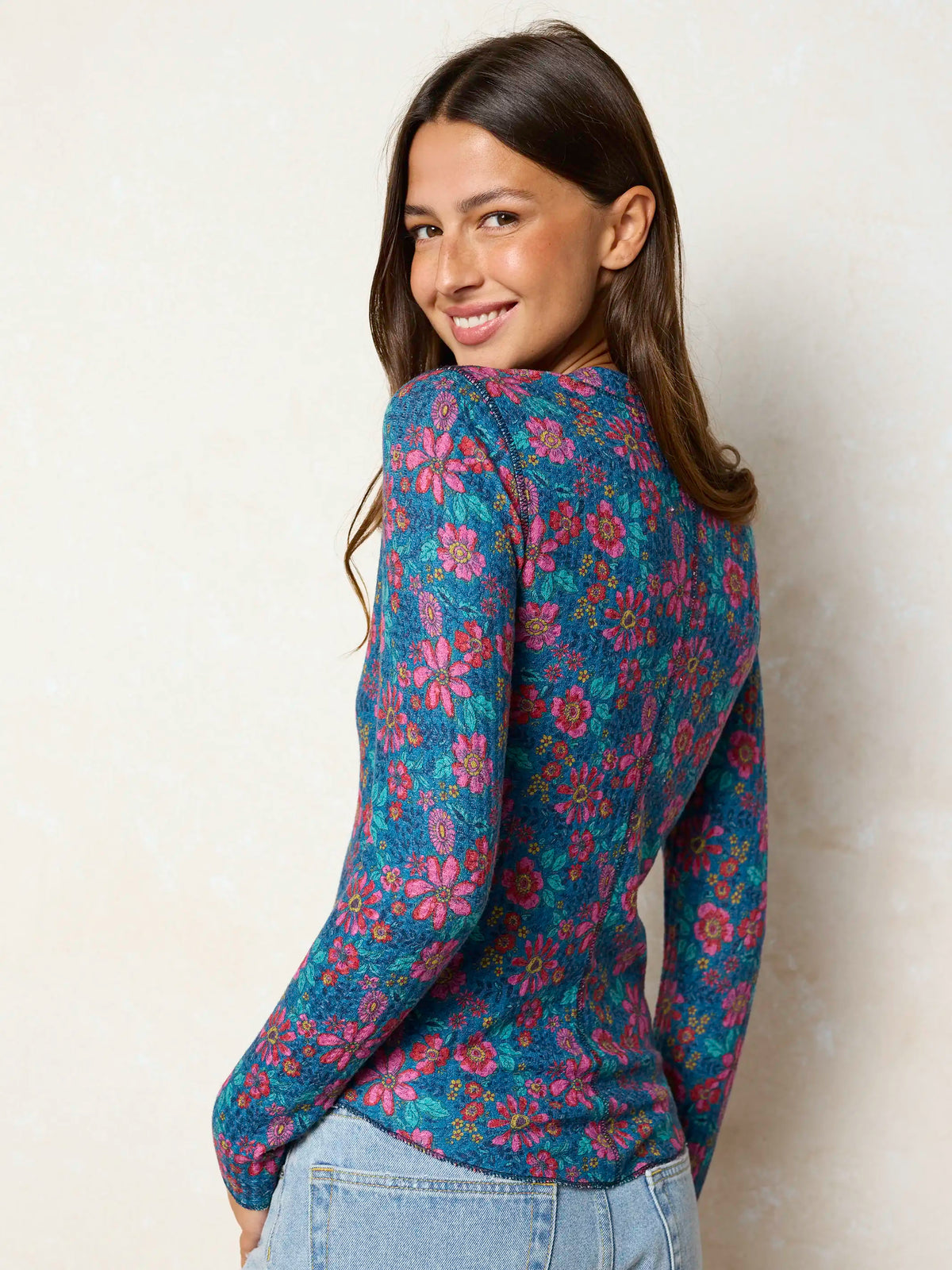 Dallas Snap Front Thermal Top - Boho Flora Teal