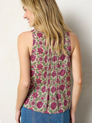 Savannah Cotton Sleeveless Top - Cream Pink Lotus