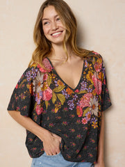 Easy V-Neck Top - English Garden Charcoal