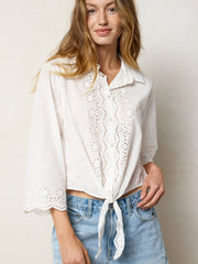 Lyla Cotton Eyelet Tie Top - White