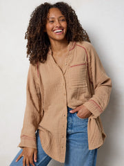 Sienna Cotton Button Down - Caramel