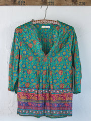 Cotton Tunic-In-A-Bag - Peony Border Teal