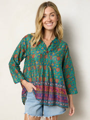 Cotton Tunic-In-A-Bag - Peony Border Teal