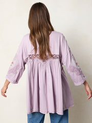 Secret Garden Embroidered Cotton Tunic - Lavender